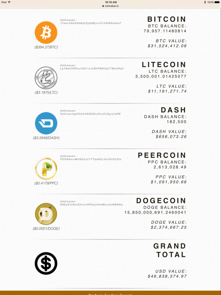 coinvalue.io results page